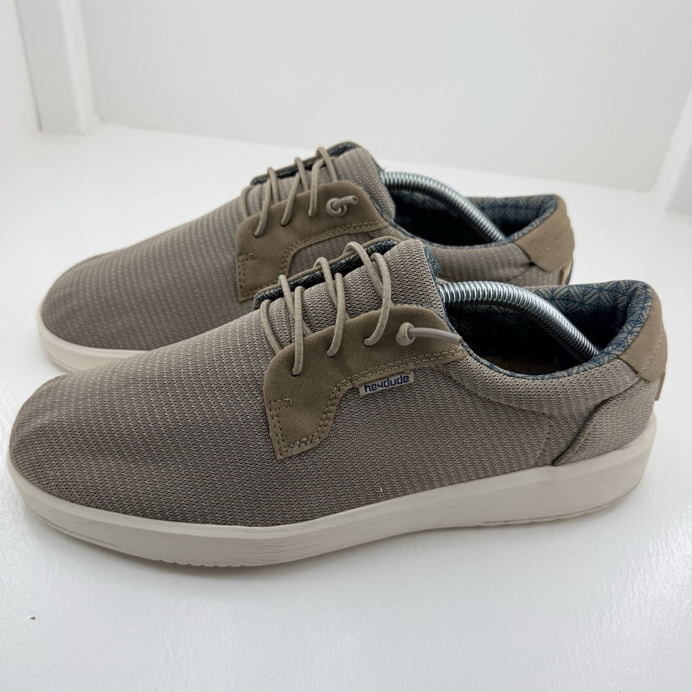 Hey Dude Brixton Basalt Mens US 10 Shale Grey Mesh Elastic Lace Slip On Sneakers